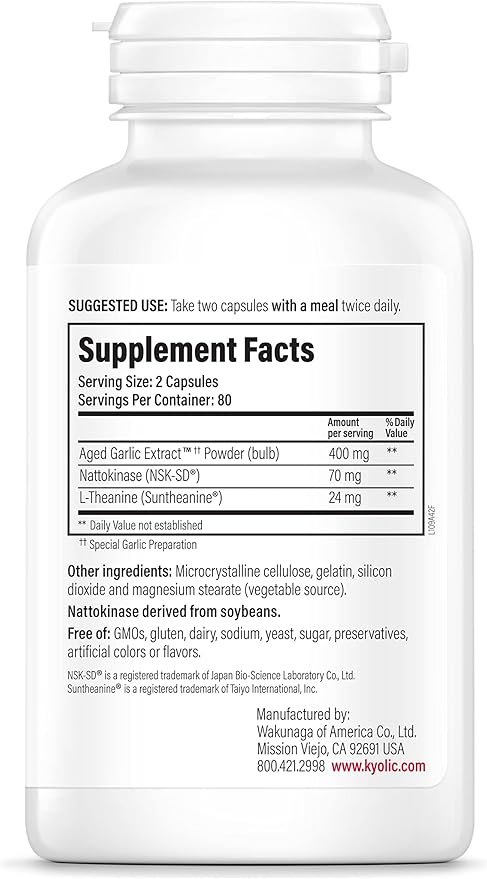 Kyolic Aged Garlic Extract Formula 109, Blood Pressure Health, 160 Capsules