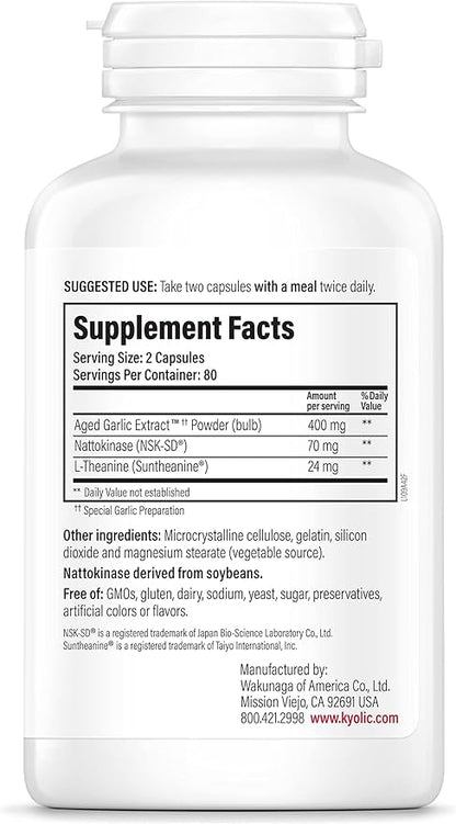 Kyolic Aged Garlic Extract Formula 109, Blood Pressure Health, 160 Capsules