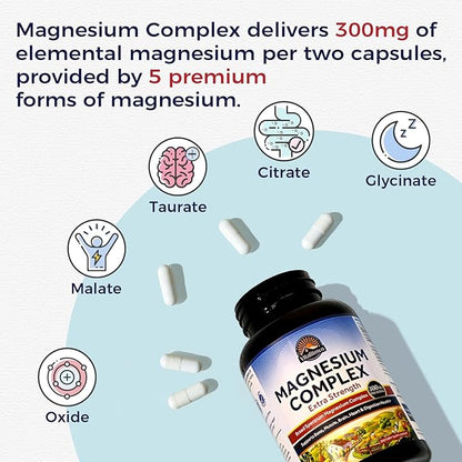 Vitalitown Magnesium Complex Supplement | 300mg Elemental Mag | Magnesium Citrate Glycinate Taurate Malate | Non-GMO, No Gluten, 240 Vegan Capsules for Bone Muscle Brain Heart