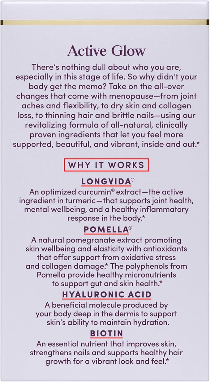 Womaness Active Glow Hair Skin & Nails Vitamins – Supplement for Women w/Biotin, Curcumin derived from Turmeric, Hyaluronic Acid – Vitamins for Hair Growth, Joint Health & Skin Hydration –30 Capsules