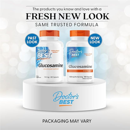 Doctor's Best Glucosamine, Non-GMO, Gluten & Soy Free, Joint Support, 750 mg, 180 Count