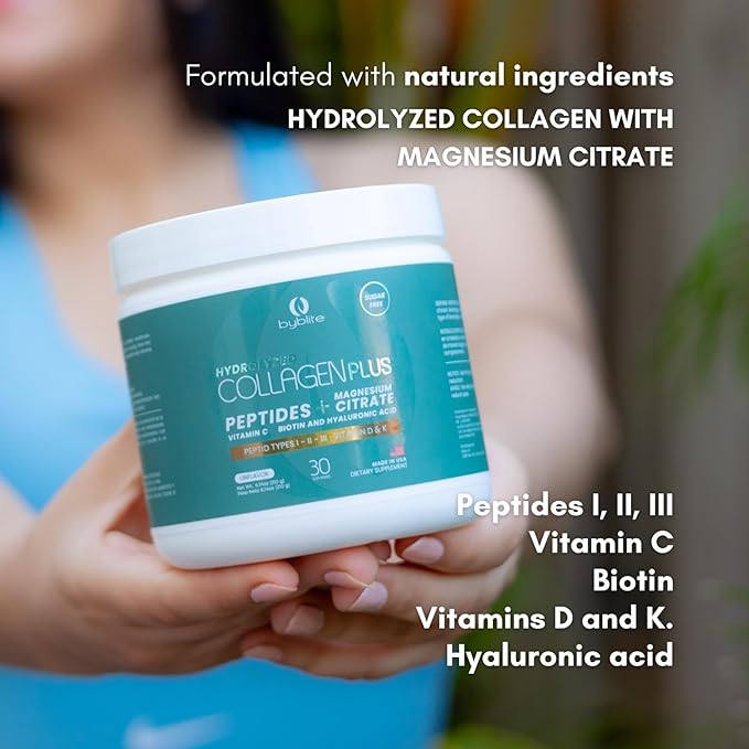 Colageno Hidrolizado para Mejorar Articulaciones + Citrato de Magnesio para tu Salud Digestiva + Peptidos I,II,III + Acido Hialuronico + Biotin + Vitamina C, D y K y Fortalece tus Uñas y Cabello