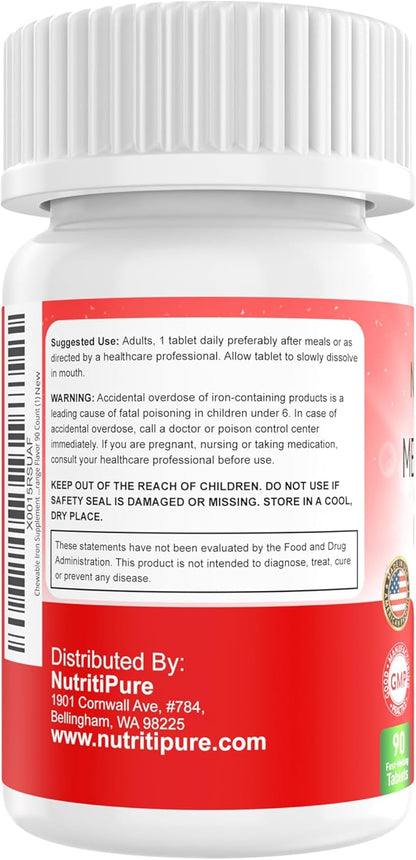 Chewable Iron Supplement for Women/Men | Carbonyl Iron 18 mg with Vitamin C 30 mg | Tablet in Orange Flavor 90 Count (2)