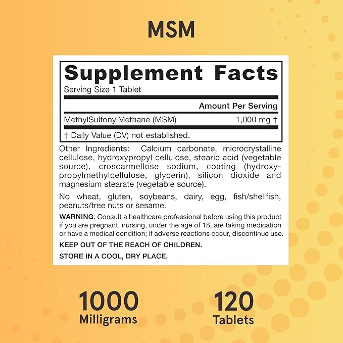 Jarrow Formulas® MSM Tablets, 1,000 mg, Methylsulfonylmethane, Joint Health Support, 120 Tablets , Up To 120 Servings
