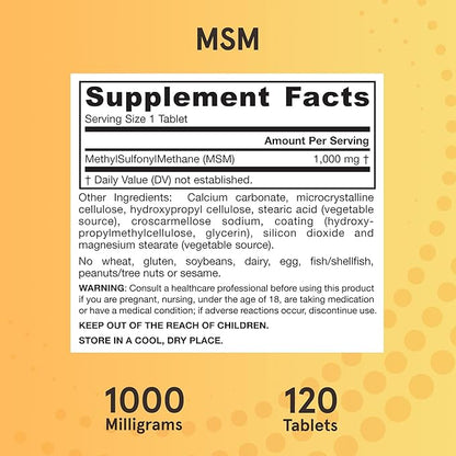 Jarrow Formulas® MSM Tablets, 1,000 mg, Methylsulfonylmethane, Joint Health Support, 120 Tablets , Up To 120 Servings