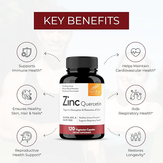 Sandhu's Zinc with Quercetin Capsules for Men & Women | Supports Immunity, Bone Health and Quality Sleep | 240 Count