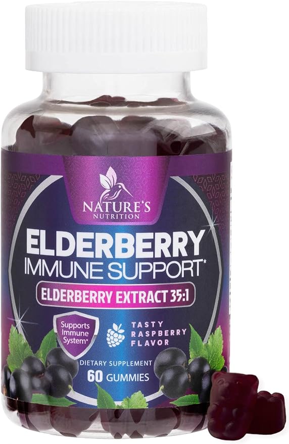 Sambucus Elderberry Immune Gummies - Daily Immune Support for Kids & Adults - Super Concentrated 35:1 Extract, Equivalent to 4200mg of Elderberries, Black Elder Berry Vitamin Supplement - 60 Gummies
