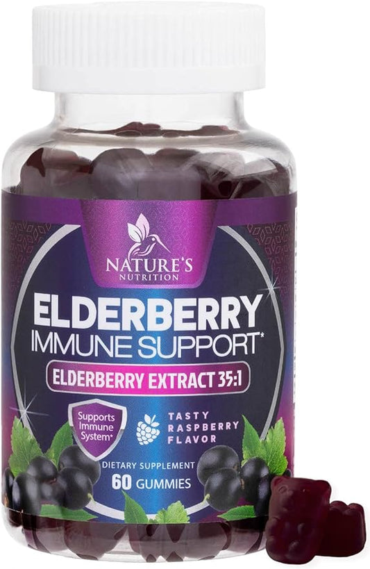 Sambucus Elderberry Immune Gummies - Daily Immune Support for Kids & Adults - Super Concentrated 35:1 Extract, Equivalent to 4200mg of Elderberries, Black Elder Berry Vitamin Supplement - 60 Gummies
