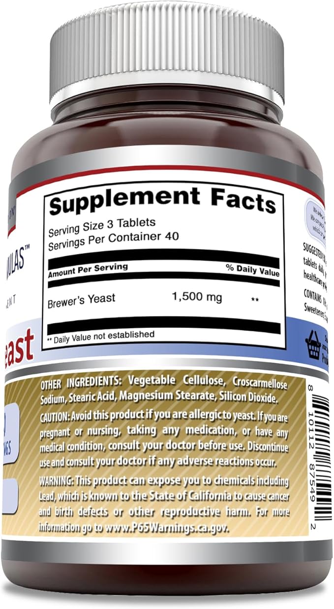Amazing Formulas Brewers Yeast Supplement | 1500 Mg Per Serving | 120 Tablets | Non-GMO | Gluten Free | Made in USA
