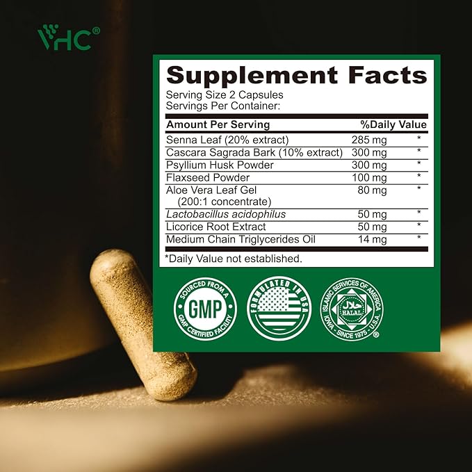 VHC 15 Day Cleanse,Colon Detox and Gut Health for Women and Men,Detox Supplement with Strength Senna Leaf,Cascara Sagrada & Psyllium Husk,Made in USA,Vegan, Non-GMO Ingredients,30 Capsule