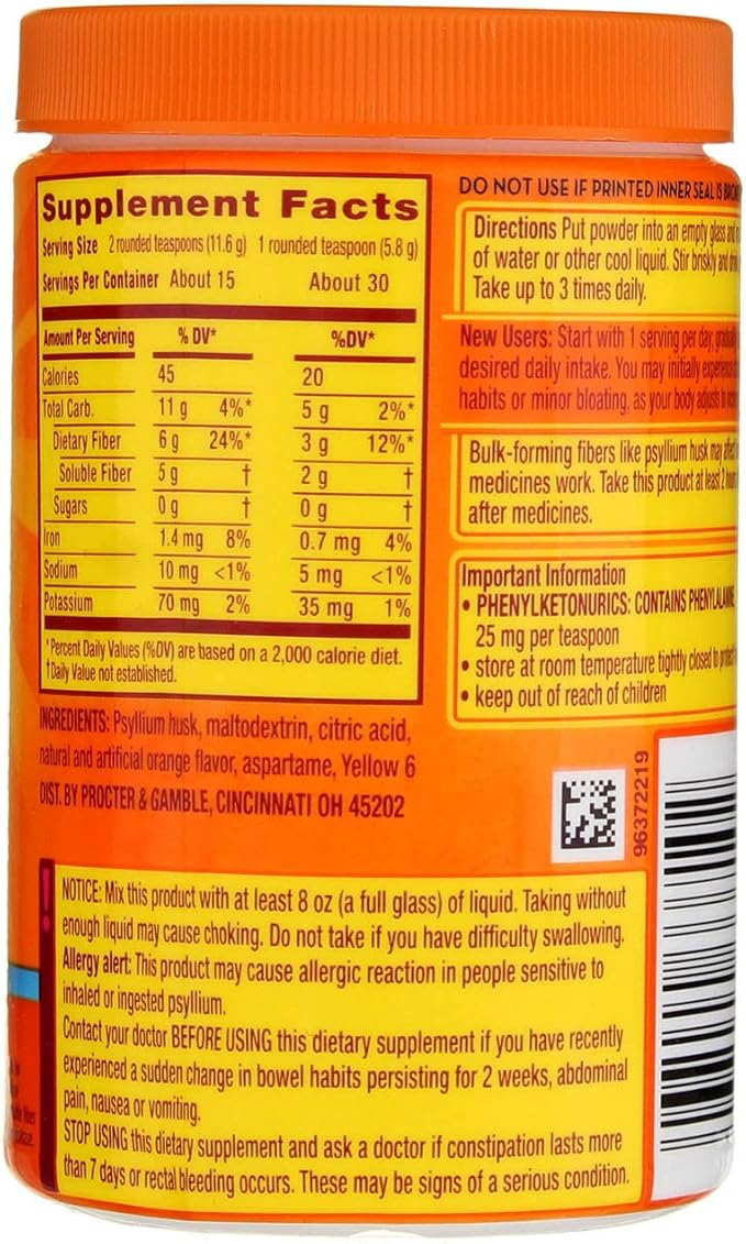 Meta-mucil Multihealth Fiber #1 Doctor Recommended Brand and 100% Natural Psyllium Husk Sugar Free Daily Fiber Supplement of Orange Smooth Fiber Powder and Naturally and Artificially Flavored- 3 Pack