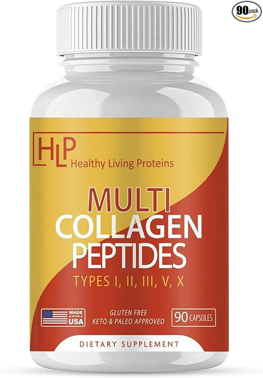 Healthy Living Proteins | Multi Hydrolyzed Collagen Peptides Type I, II, III, V, & X | Ground Beef Grass Fed, Whole Chicken, Egg White Protein | Keto, Paleo, Gluten Free | Capsules (90 Count)