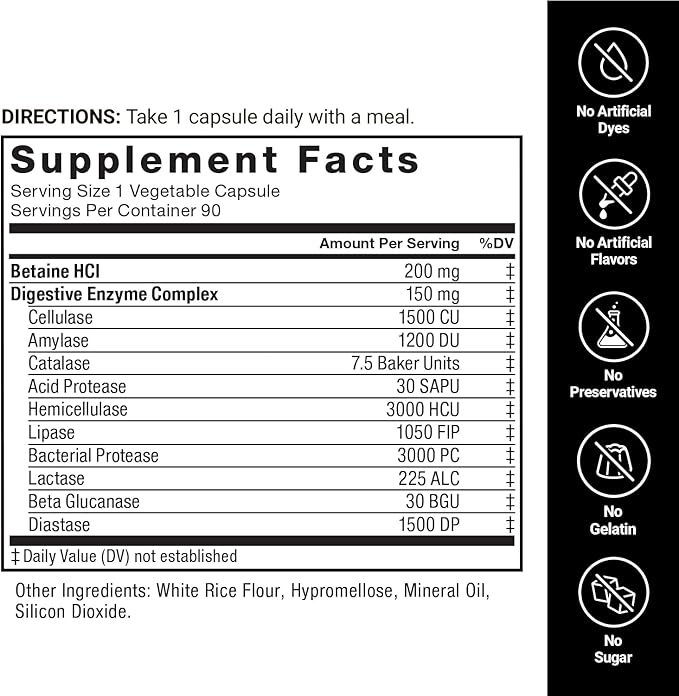 FORCE FACTOR Digestive Enzymes Complex to Support Digestive Health, Gut Health, and Provide Bloating Relief for Women and Men, Full-Spectrum 10 Digestive Enzymes, Non-GMO, 90 Capsules