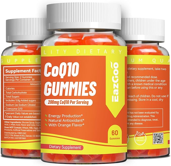 CoQ10 Gummies 200mg, Vegan Supplement for Energy Production, Non-GMO, Gluten Free (120 Gummies)