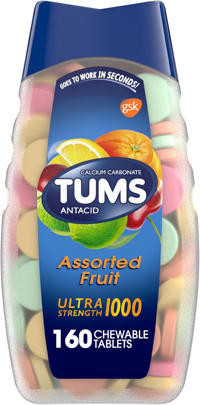 TUMS Ultra Strength Antacid Tablets for Chewable Heartburn Relief and Acid Indigestion Relief, Assorted Fruit - 160 Count