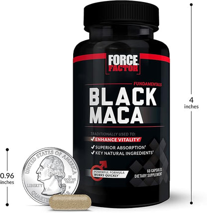 FORCE FACTOR Black Maca Root, 2-Pack, Vitality Supplement for Men with Superior Absorption and Power, Natural Maca Negra Extract, Fundamentals Series, 1000mg, 120 Capsules