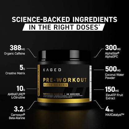 Kaged Pre Workout Powder Pre-Workout Elite for Men & Women, High Stimulant for Energy, Focus, Pumps, L-Citrulline, Beta Alanine, Creatine & 388mg of Organic Caffeine, Cherry Limeade