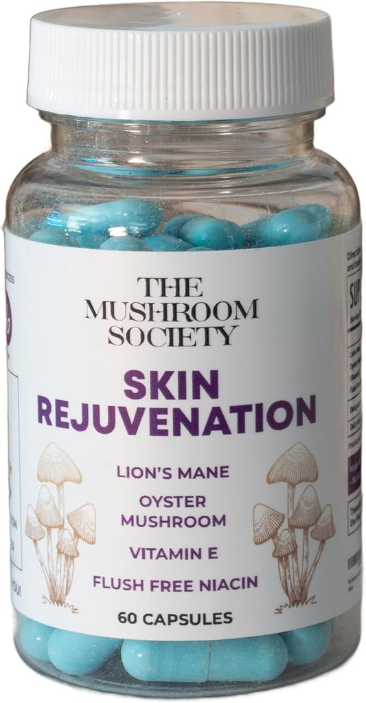 Skin Rejuvenation Supplement - Lion’s Mane, Oyster Mushroom, Vitamin E & Flush Free Niacin -Supports Skin Health & Radiance - 60 Capsules