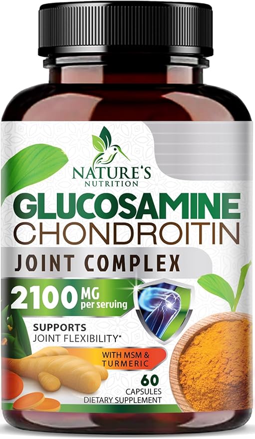 Glucosamine Chondroitin MSM 2100mg Complex - Joint Support Supplement for Joint Mobility & Comfort For Men and Women with Turmeric & Boswellia, Triple Strength Glucosamine Supplements - 60 Capsules