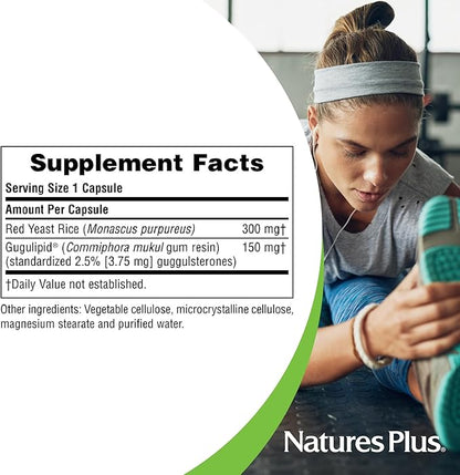 Natures Plus Herbal Actives Red Yeast Rice Gugulipid - 450 mg, 120 Vegan Capsules - Heart Health Supplement, Cholesterol Support - Vegetarian, Gluten-Free - 120 Servings
