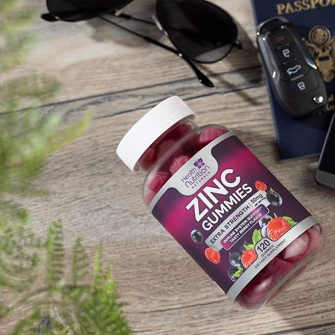Zinc Supplement 50mg Gummies for Adults - Max Strength Skin Health & Immune Support Gummy, Vegan, Non-GMO & Gluten Free, Nature’s Antioxidant & Bone Health Chewable Zinc Vitamins - 120 Gummies