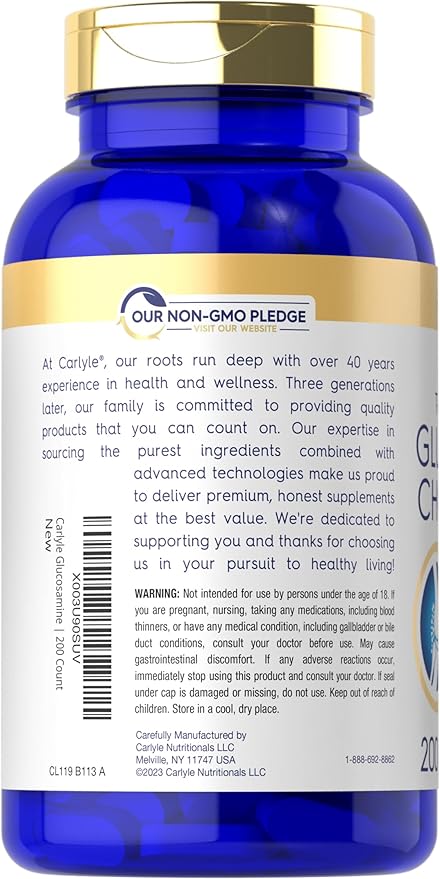 Carlyle Glucosamine Chondroitin MSM Turmeric | 4050 mg | 200 Count | Advanced Triple Strength Supplement | Non-GMO & Gluten Free