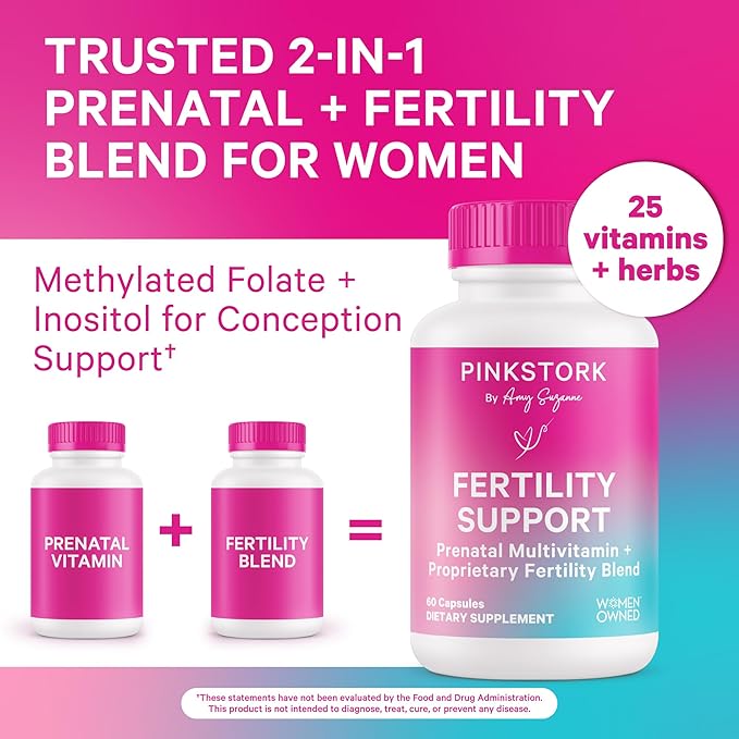 Pink Stork Fertility Supplements for Women - Prenatal Multivitamin with Ovulation, Conception, & Hormone Balance Support - 17 Vitamins & Inositol, Ashwagandha, & Vitex - 60 Capsules