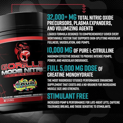 Gorilla Mode Nitric Upgraded Stimulant Free Pre-Workout – Best Tasting and Most Effective Stimulant Free Pre-Workout/Massive Pumps · Vasodilation · Power / 768 Grams (Bombsicle)