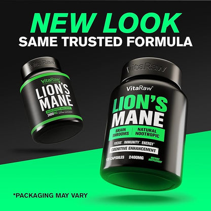 Organic Lions Mane Supplement Capsules 2400 mg - Powerful Nootropic - Helps Maintain Memory, Energy, and Mental Clarity - Vegan Brain Booster Focus Pills - Real Lion's Mane Supplement - Melena de Leon