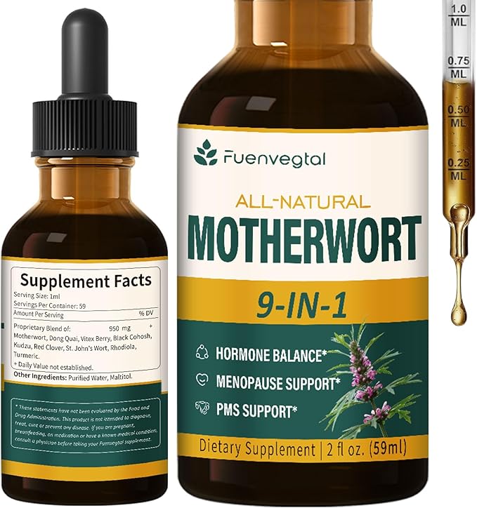Herbal Liquid Drops, Natural Motherwort Extract for Hormone Balance, Menopause Support & PMS Support. 4oz