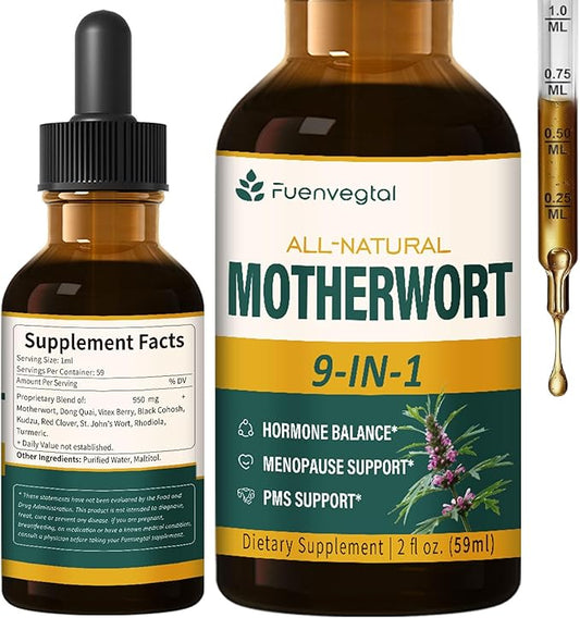 Herbal Liquid Drops, Natural Motherwort Extract for Hormone Balance, Menopause Support & PMS Support. 4oz