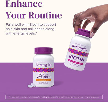 Barimelts Iron with Vitamin C, 90 Fast-Dissolving Tablets (1-Month Supply), Sugar-Free Bariatric Iron Supplement for Women, Natural Orange Flavor