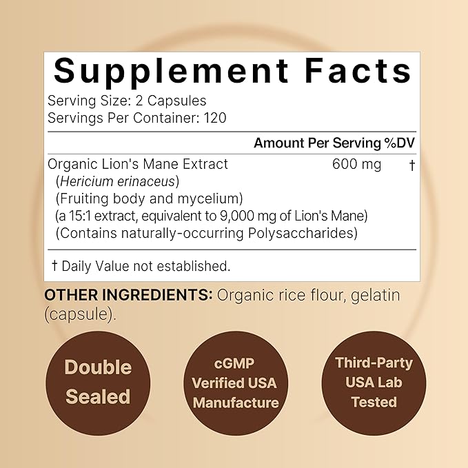 Lions Mane Mushroom Supplement Capsules 9,000mg, 240 Capsules | 120 Days Supply – Made with Organic Lion’s Mane Powder Extract – Cognitive Brain Nootropic & Immune Health Support – Non-GMO