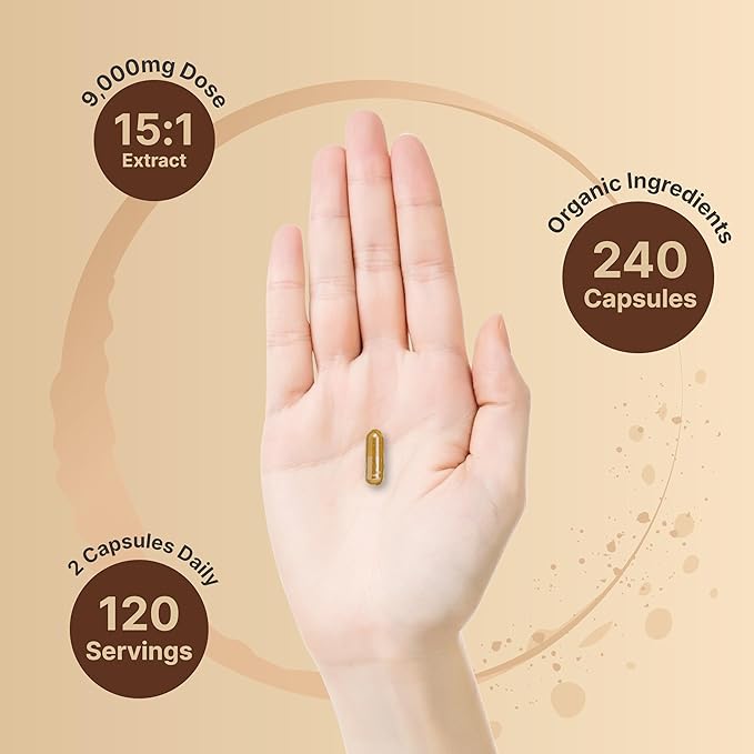 Lions Mane Mushroom Supplement Capsules 9,000mg, 240 Capsules | 120 Days Supply – Made with Organic Lion’s Mane Powder Extract – Cognitive Brain Nootropic & Immune Health Support – Non-GMO