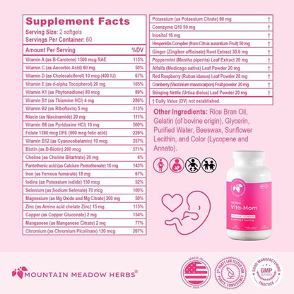 Mountain Meadow Herbs Vita-MOM Prenatal Vitamins – Herbal Supplement for Women with Folic Acid, Iron, Multivitamins & Organic Herbs – 120 Softgels (2-Month Supply)
