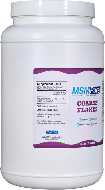 KALA HEALTH MSMPure Coarse MSM Powder Flakes – US-Sourced MSM for Joint Health, Skin Appearance, and Hair & Nail Support – 5 lb, Organic Sulfur