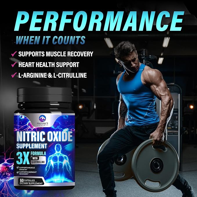 Nitric Oxide Supplement 3000mg L Arginine 3X Strength - Citrulline Malate & AKG - Extra Strength Muscle Supporting Nitric Booster for Muscle Growth & Workout Recovery to Train Harder - 60 Capsules