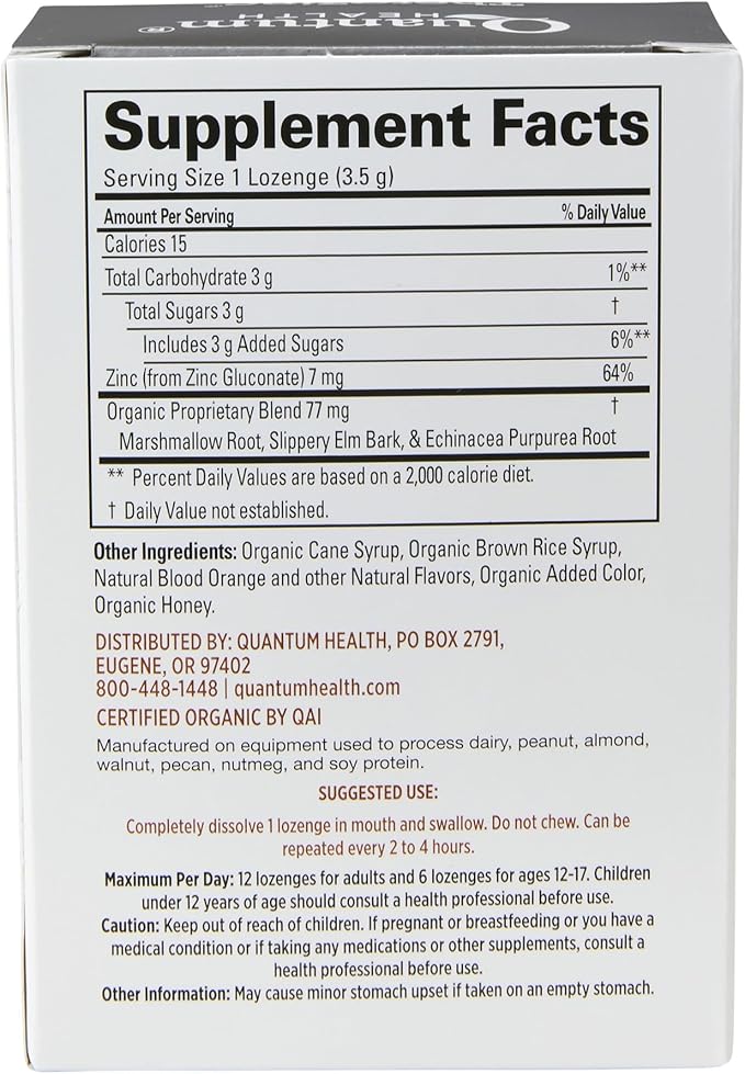Quantum Health TheraZinc USDA Organic Zinc Lozenges|Blood Orange|Immune Support Formulated with Zinc Gluconate|Fast Relief|No Aftertaste|25 Count