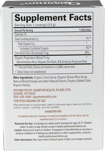 Quantum Health TheraZinc USDA Organic Zinc Lozenges|Blood Orange|Immune Support Formulated with Zinc Gluconate|Fast Relief|No Aftertaste|25 Count