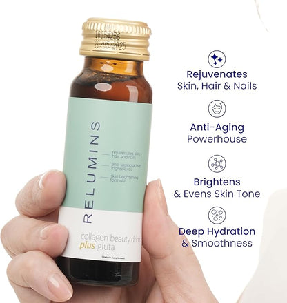 Relumins Advance Rejuvenating Collagen Beauty Drink with Glutathione, Hyaluronic, CoQ10, EGCG, Resveratrol & More - Naturally Fights Signs of Aging - Apple Flavor, Ten 50mL Drinks x 2 Packs