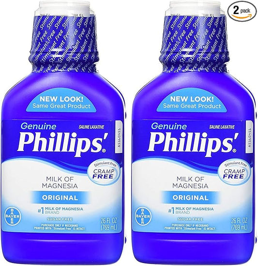 Phillips' Milk of Magnesia Liquid Laxative, 26 oz (Pack of 2) Cramp Free & Gentle Overnight Relief Of Occasional Constipation, #1 Milk of Magnesia Brand
