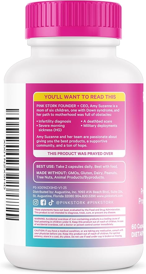 Pink Stork Fertility Supplements for Women - Prenatal Multivitamin with Ovulation, Conception, & Hormone Balance Support - 17 Vitamins & Inositol, Ashwagandha, & Vitex - 60 Capsules
