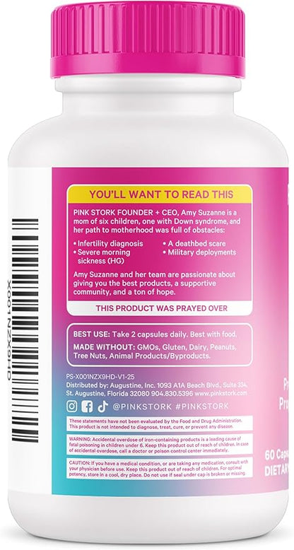 Pink Stork Fertility Supplements for Women - Prenatal Multivitamin with Ovulation, Conception, & Hormone Balance Support - 17 Vitamins & Inositol, Ashwagandha, & Vitex - 60 Capsules