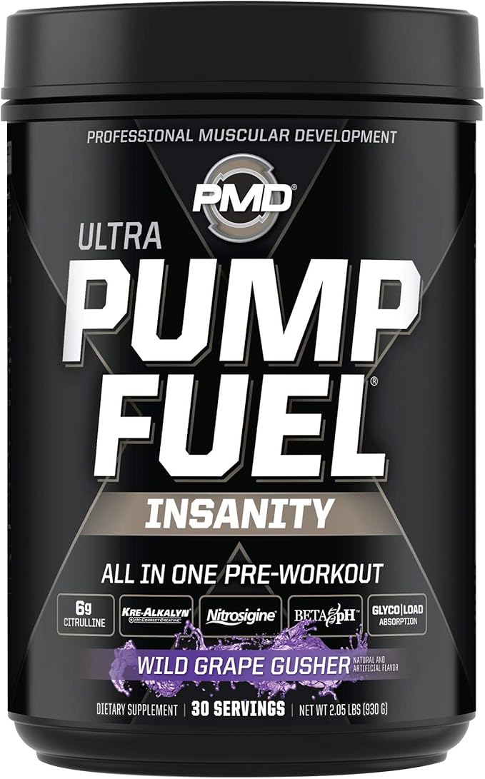 PMD Sports Ultra Pump Fuel Insanity - Pre Workout - Grape Gusher (30 Servings) Sports Omega Cuts Elite Thermogenic Fat Burner (90 Softgels)