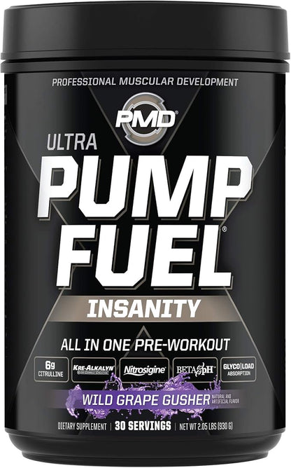 PMD Sports Ultra Pump Fuel Insanity - Pre Workout - Grape Gusher (30 Servings) Sports Omega Cuts Elite Thermogenic Fat Burner (90 Softgels)