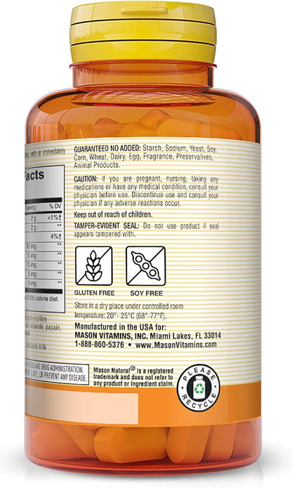 Mason Natural Papaya Digestive Enzyme Complex, Healthy Digestive Function, Promotes Nutrient Absorption, Peach Flavor, 100 Chewables (Pack of 3)