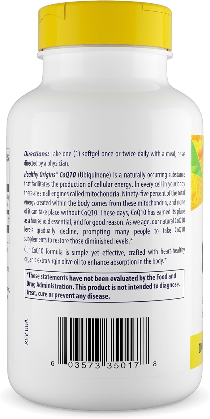 Healthy Origins® CoQ10 100 mg – Natural Trans-Isomer Ubiquinone – Yeast Fermented, Supports Heart Health & Cellular Energy – Non-GMO 150 Softgels