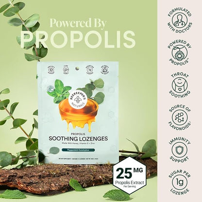 Beekeeper's Naturals Soothing Mint Eucalyptus Cough Drops, Immune Support with Vitamin D, Zinc and Propolis, Cooling & Throat Soothing Lozenges, 14 Ct