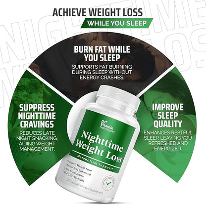 DR VITAMIN SOLUTIONS Nighttime Fat Burner Supplements - Appetite Suppressants for Weight Loss - Night-Time Fat Burner for Women & Men - Metabolism Booster Weight Loss Pills - 35 Capsules