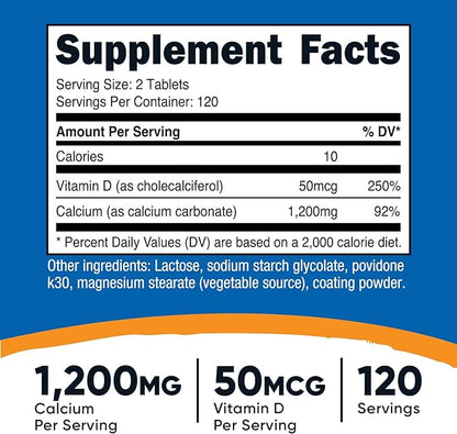 Nutricost Calcium with Vitamin D, 240 Tablets - Calcium (1200mg) Vitamin D (50mcg) Per Serving - Non-GMO, Gluten Free